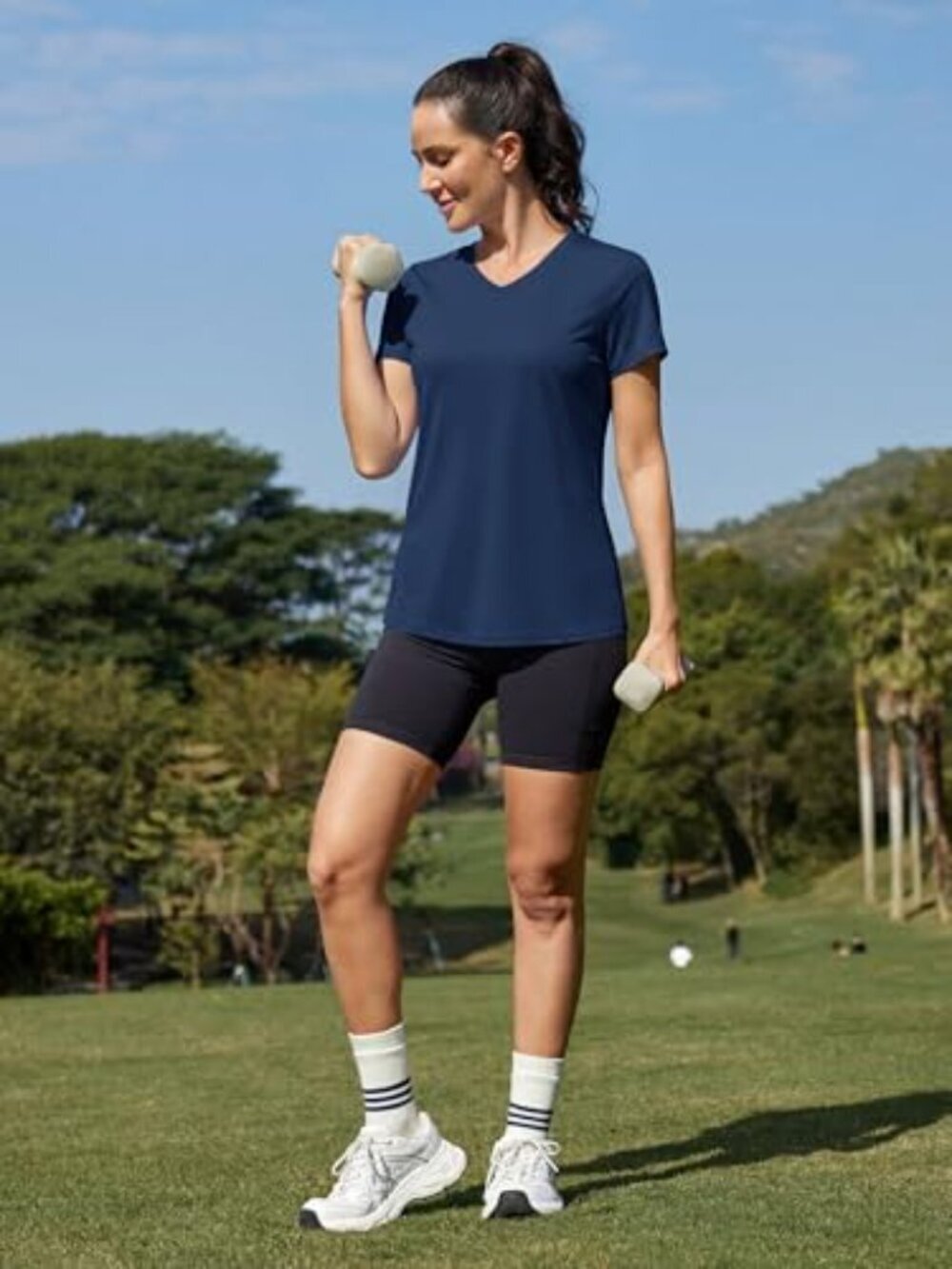 ๐ Women's Short Sleeve Workout Shirts Summer V Neck UPF 50+ Sun Protection - Picture 2 of 4